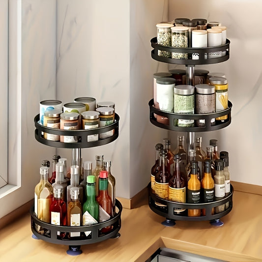360 ° rotary kitchen organizer - Metal shelf with storage containers for spices, bottles and more