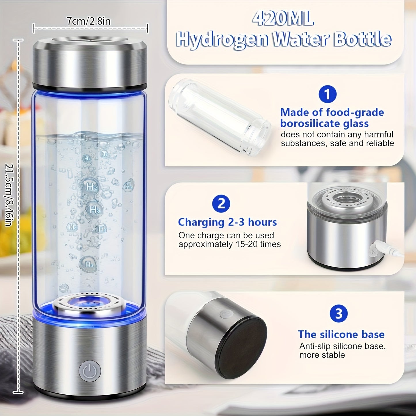 Portable Hydrogen Water Bottle | Rechargeable Antioxidant Water Generator