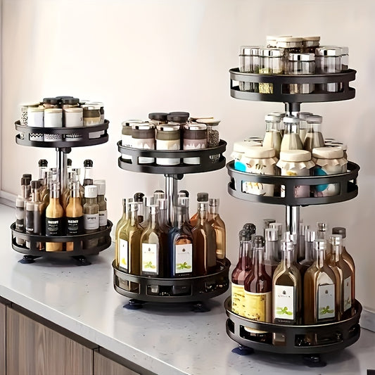 360 ° rotary kitchen organizer - Metal shelf with storage containers for spices, bottles and more