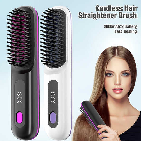 Cordless Hair Straightener Brush | Wireless Styling for Sleek, Frizz-Free Hair