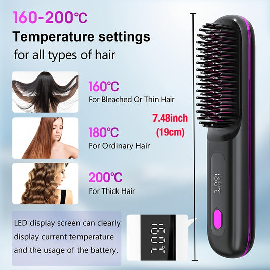 Cordless Hair Straightener Brush | Wireless Styling for Sleek, Frizz-Free Hair